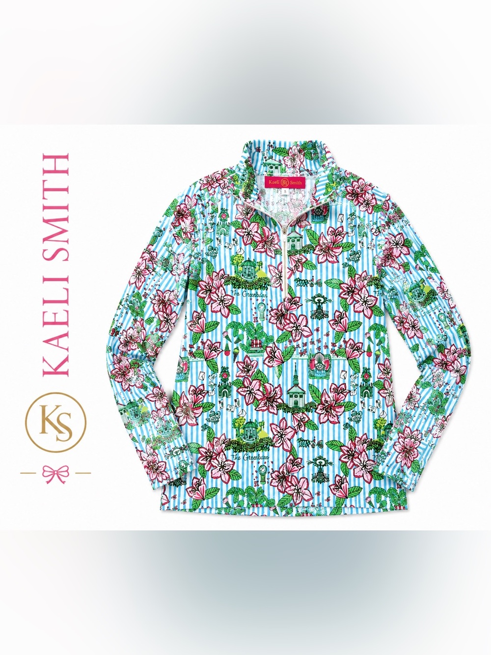 Kaeli Smith The Greenbrier Floral Stripe Quarter Zip Pullover XXL G
